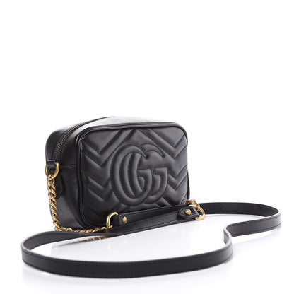 Gucci Calfskin Matelasse Mini GG Marmont Chain Shoulder Bag Black 3 of 10