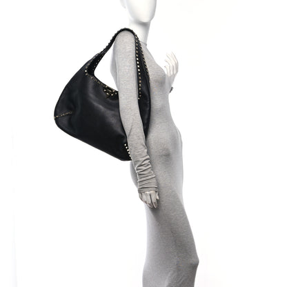 Valentino Garavani Grained Calfskin Large Rockstud Hobo Black 2 of 9