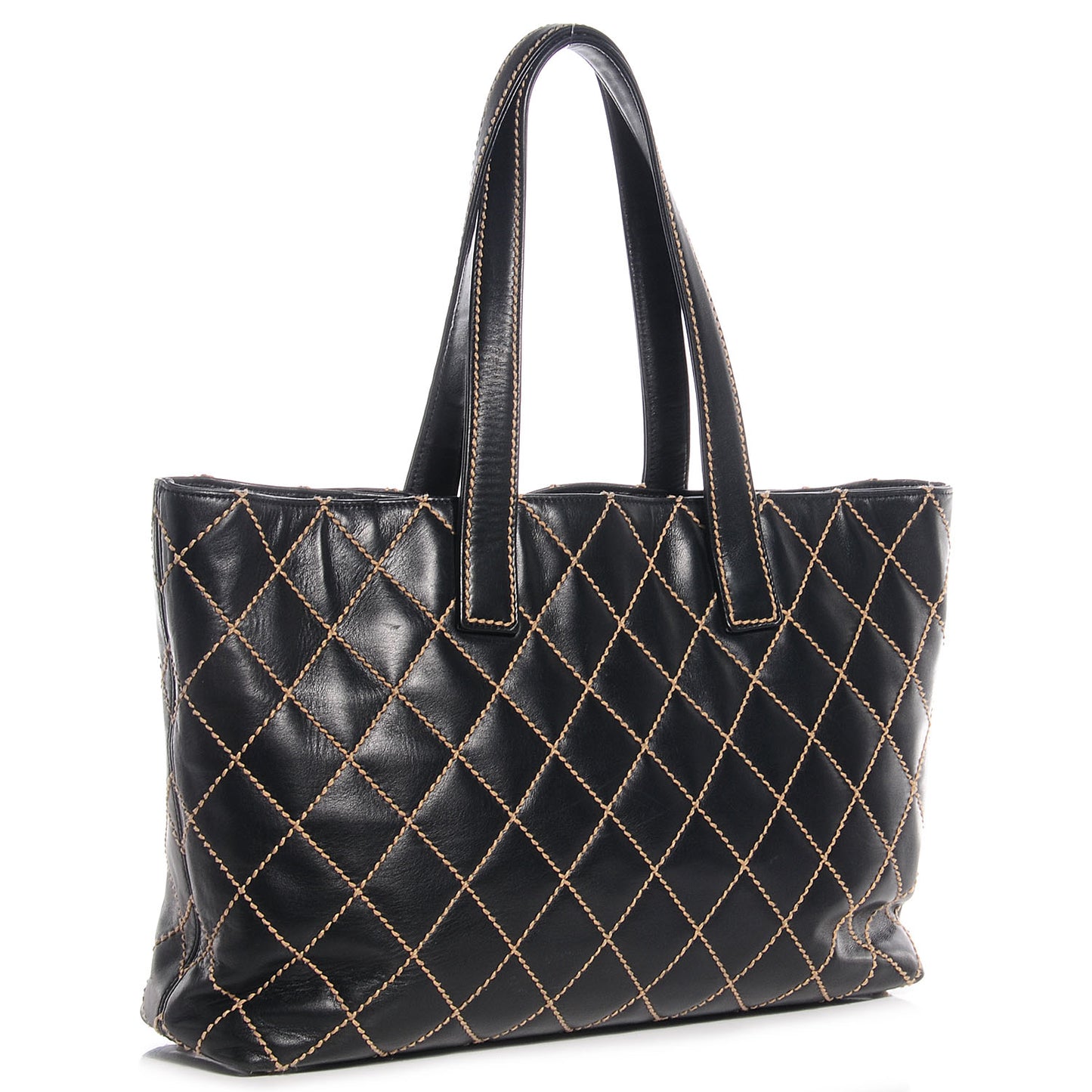 Calfskin Wild Stitch Large Tote Black