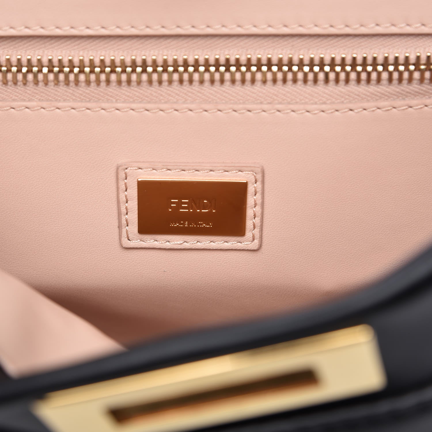 Fendi Vitello Morgan Shiny Nappa Medium Peekaboo Iconic Satchel Black Rosa Plaster 8 of 14