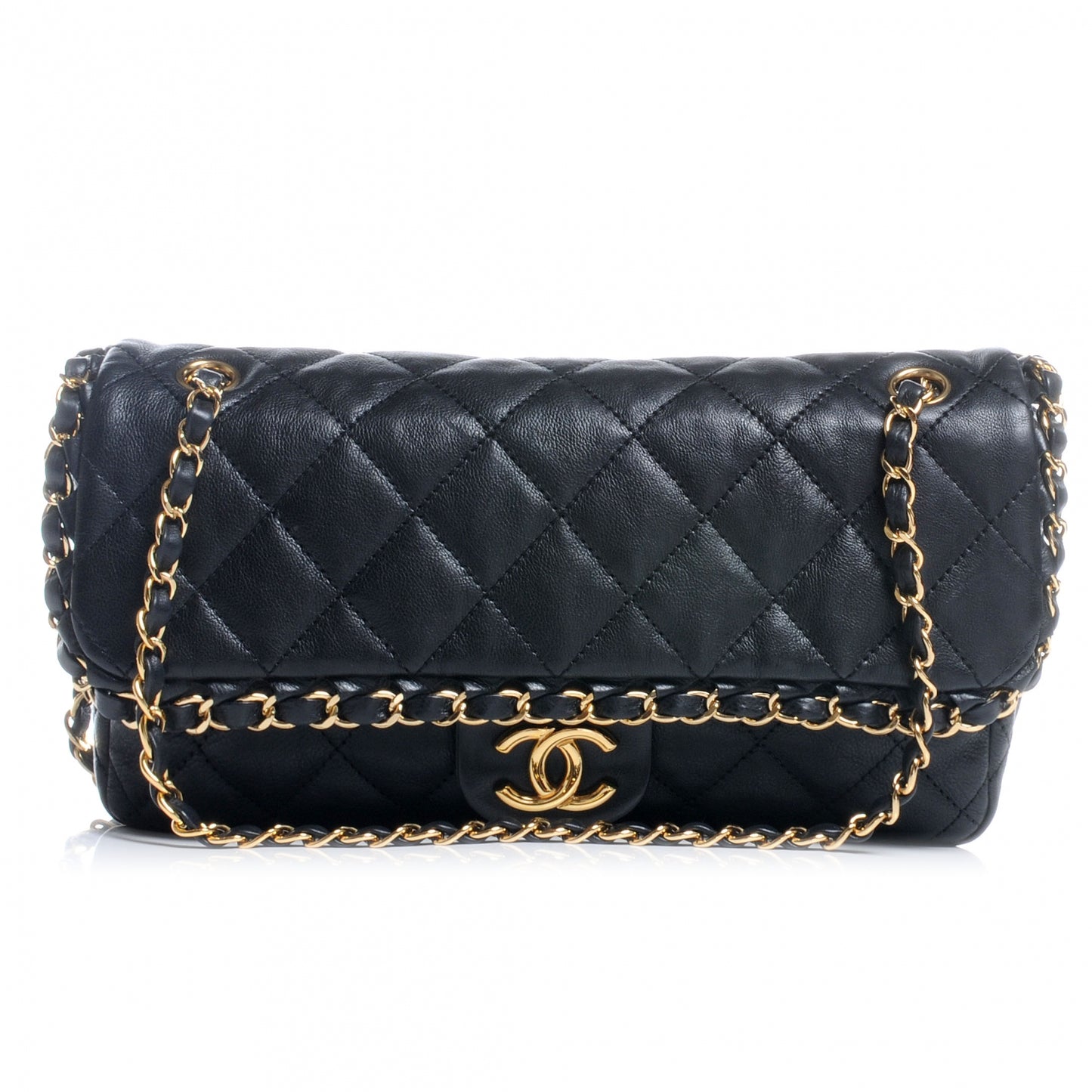 Calfskin Quilted Medium Chain Me Flap Black
