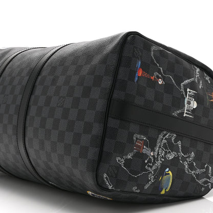 Louis Vuitton Damier Graphite World Map Keepall Bandouliere 50 9 of 9