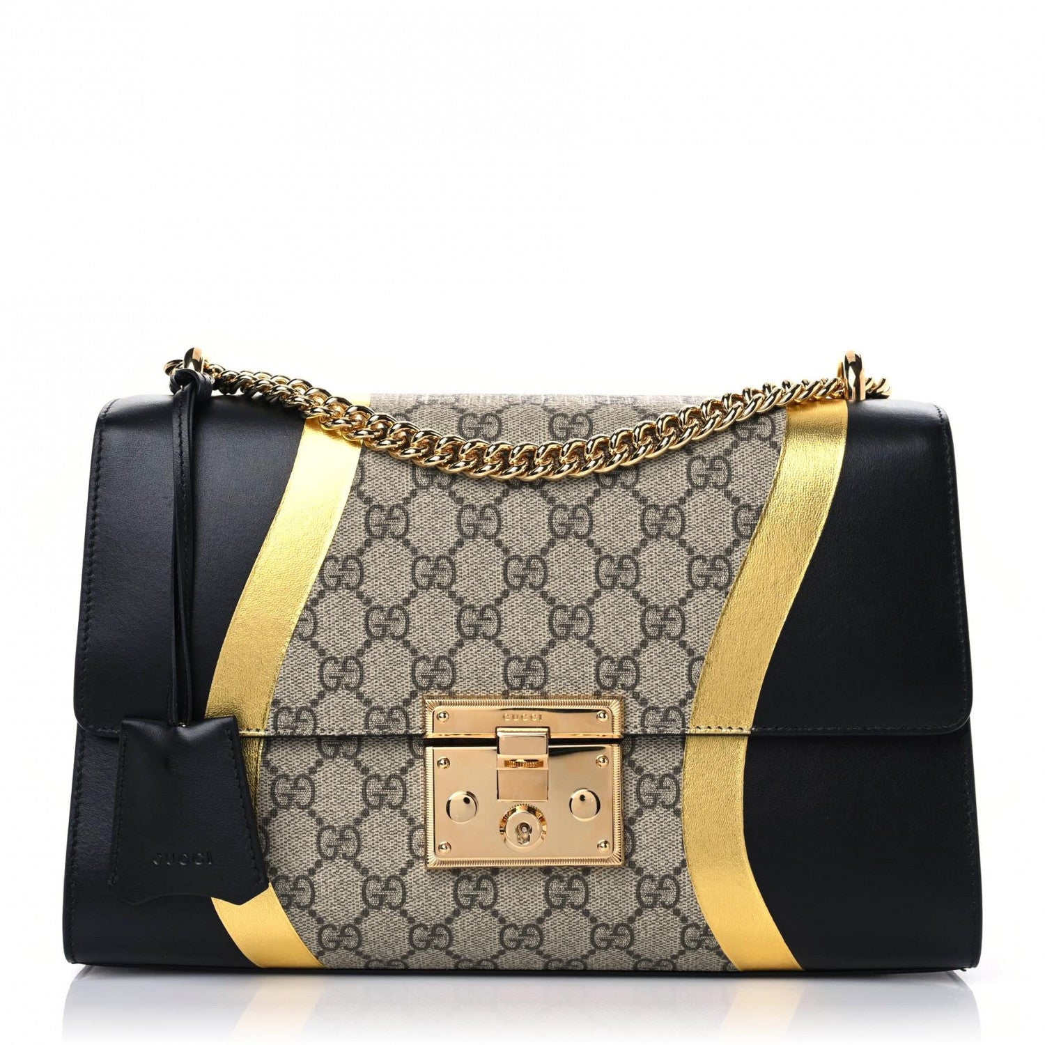 Gucci Calfskin GG Supreme Monogram Medium Padlock Shoulder Bag Black Gold 1 of 11