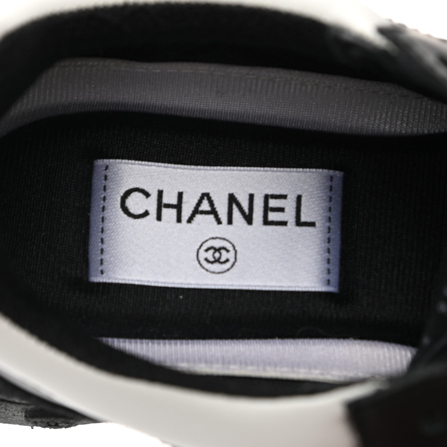 Chanel Nylon Calfskin Suede Womens CC Sneakers 37 Black Grey White 8 of 9