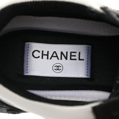 Chanel Nylon Calfskin Suede Womens CC Sneakers 37 Black Grey White 8 of 9
