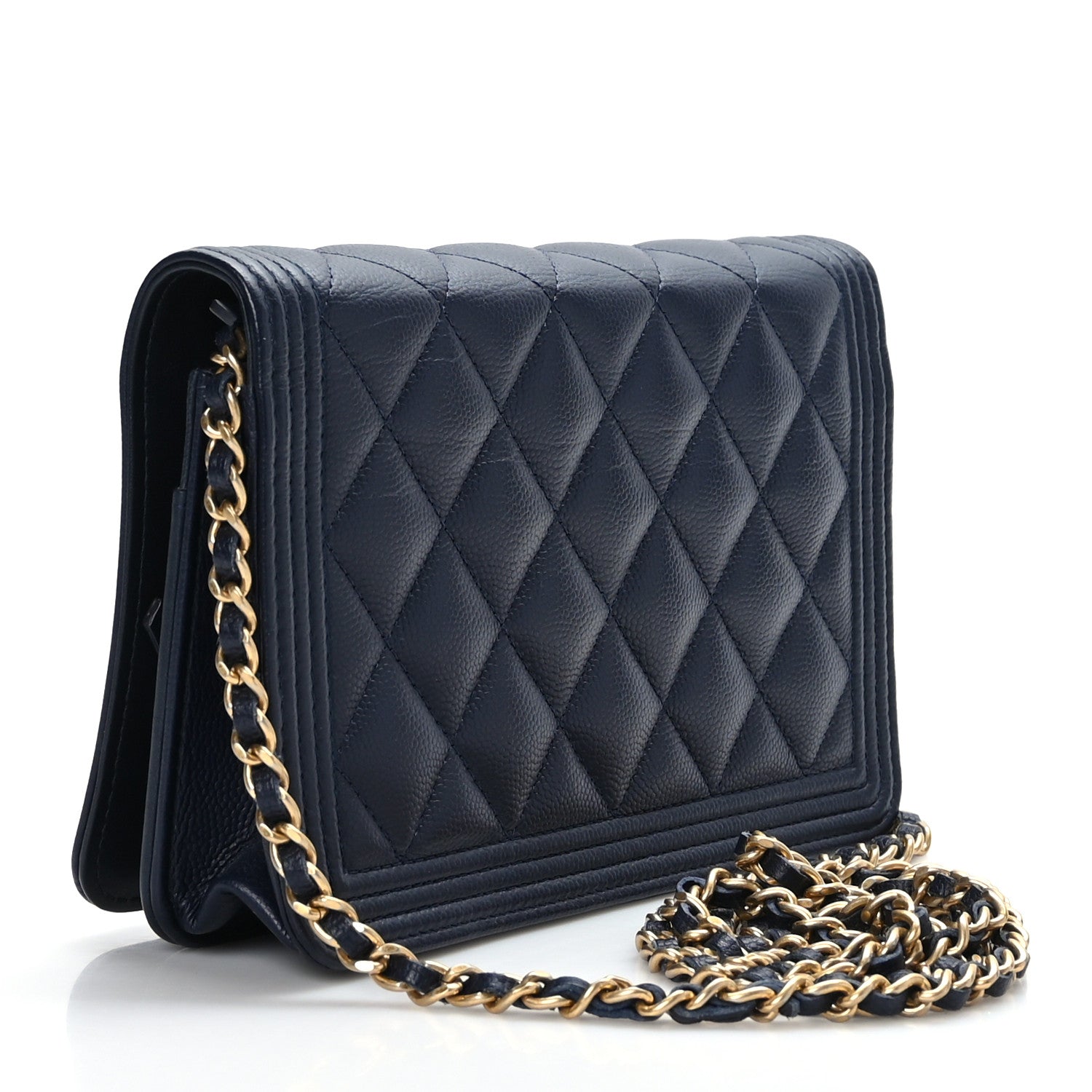 Chanel Caviar Quilted Boy Wallet On Chain WOC Navy 2 of 10
