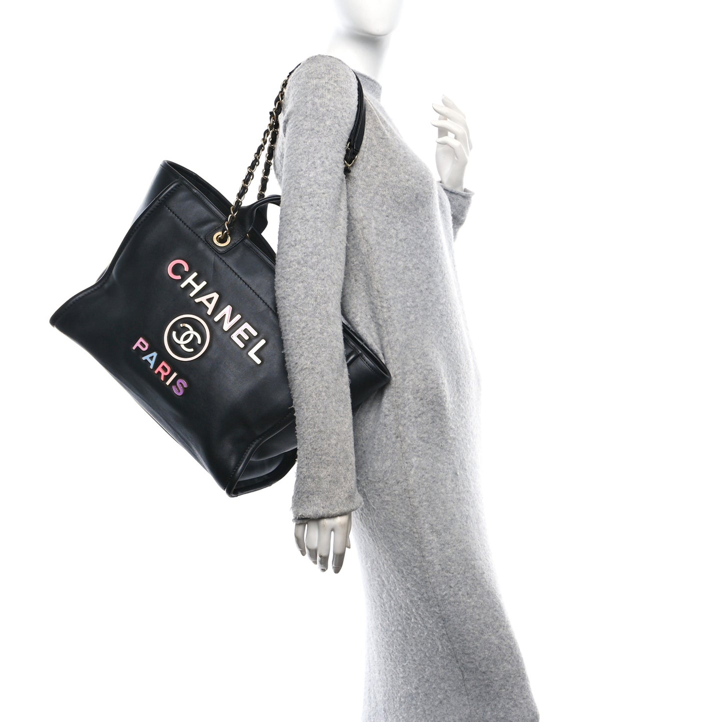 Calfskin Medium Deauville Tote Black Multicolor