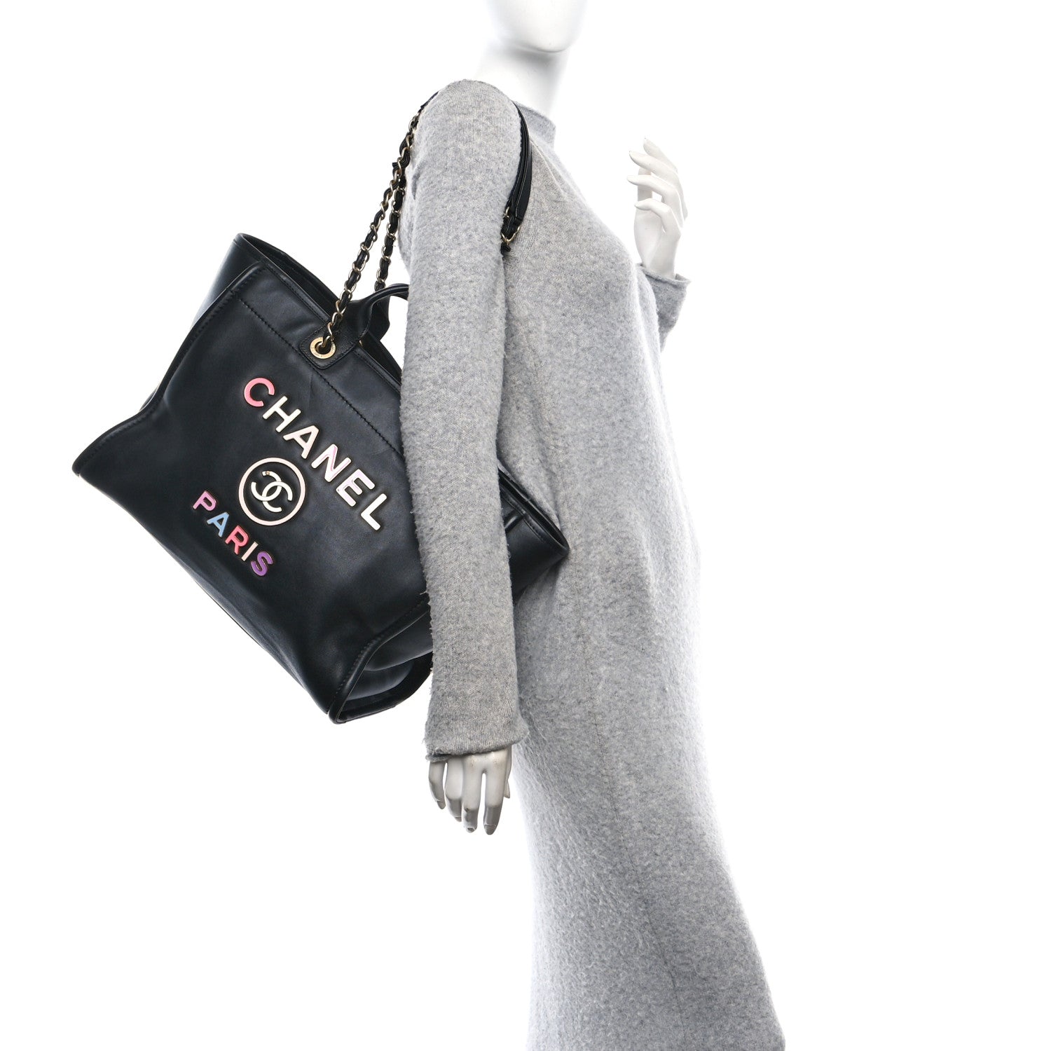 Chanel Calfskin Medium Deauville Tote Black Multicolor 2 of 10