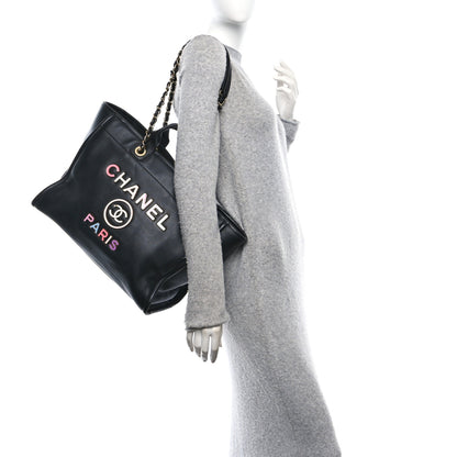 Chanel Calfskin Medium Deauville Tote Black Multicolor 2 of 10