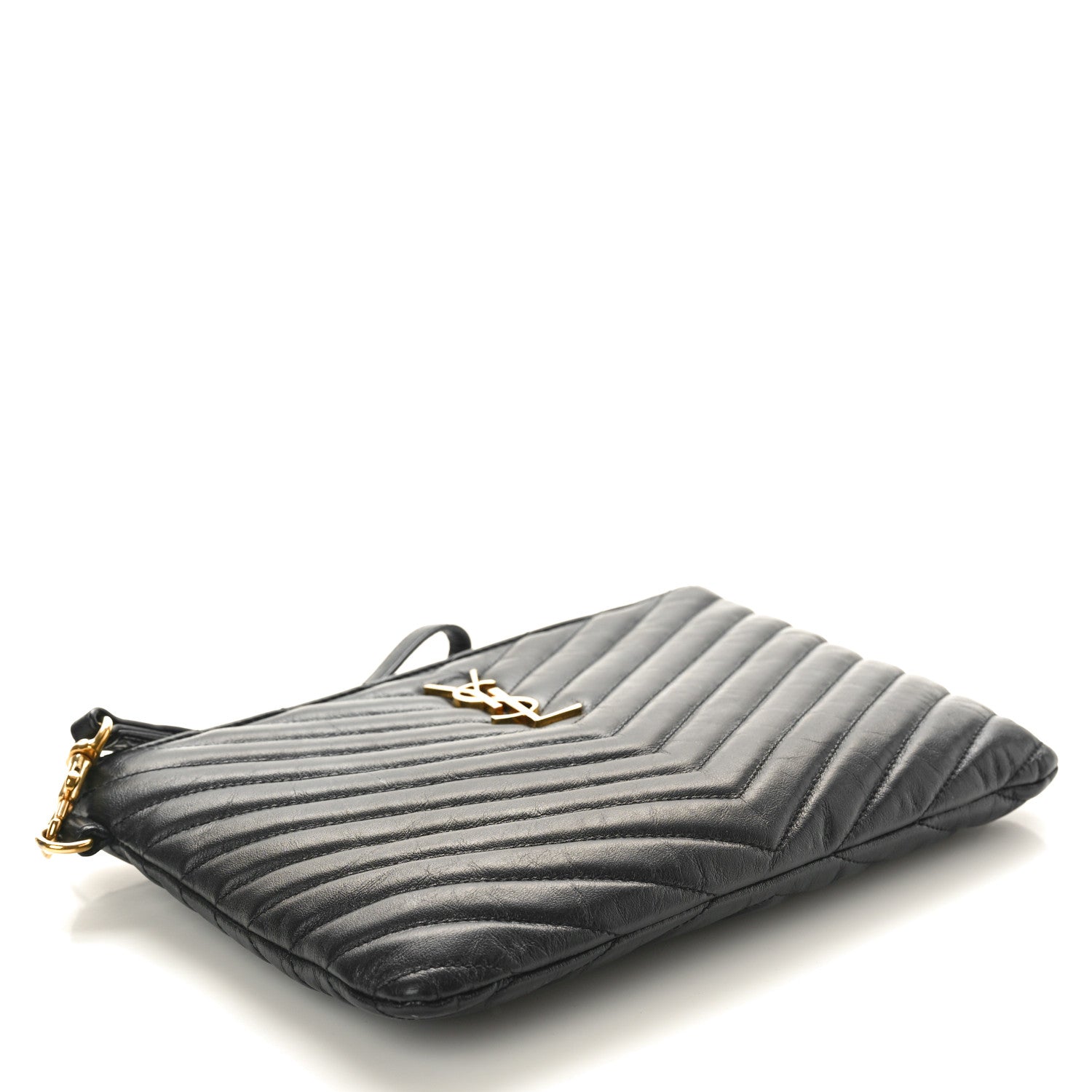 Saint Laurent Calfskin Matelasse Chevron Monogram A5 Wristlet Black 4 of 9