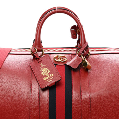 Gucci Textured Dollar Calfskin Web Large Duffle Bag Red 5 of 10