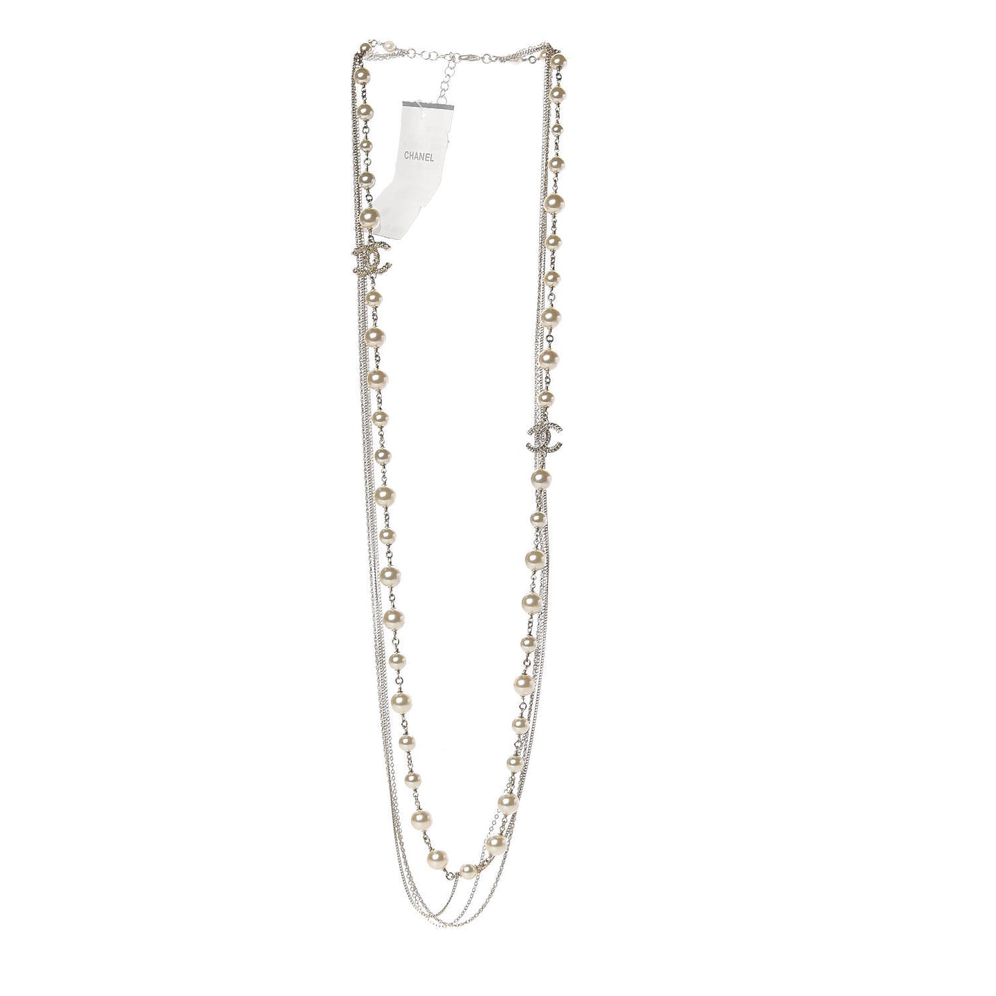 Pearl Chain CC Multi Strand Necklace Gold