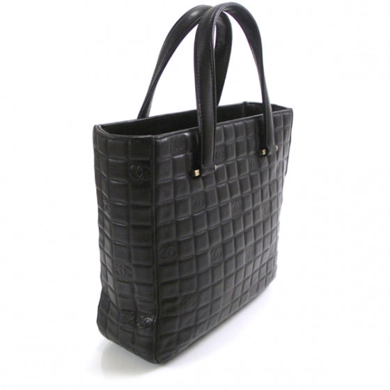 Chanel Leather Chocolate Bar Quilted Tote Black 3 of 10
