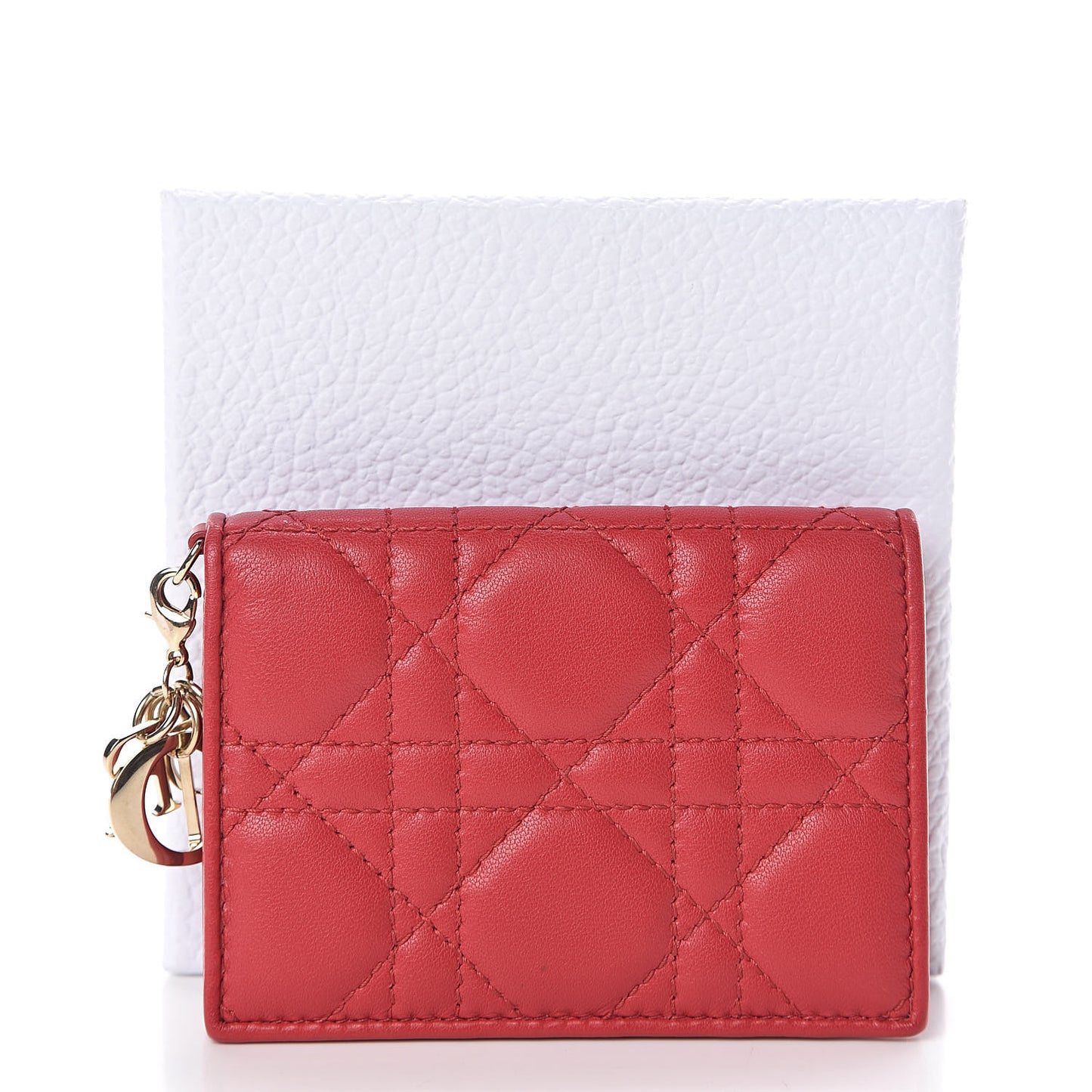 Lambskin Cannage Small Lady Dior Flap Card Holder Red