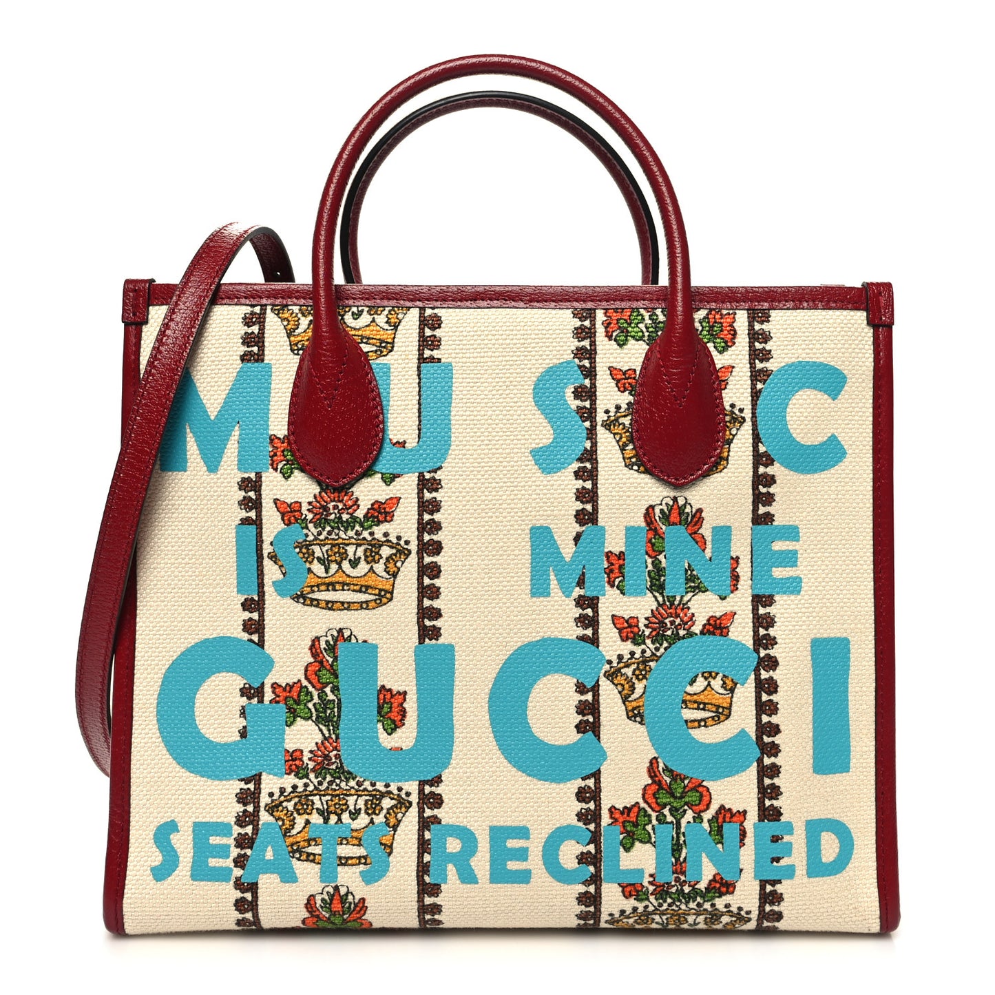 Canvas Jacquard Calfskin 100 Centennial Music Small Tote Bag Ivory Red