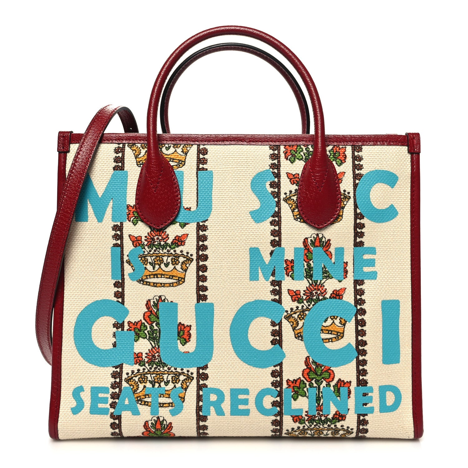 Gucci Canvas Jacquard Calfskin 100 Centennial Music Small Tote Bag Ivory Red 1 of 10