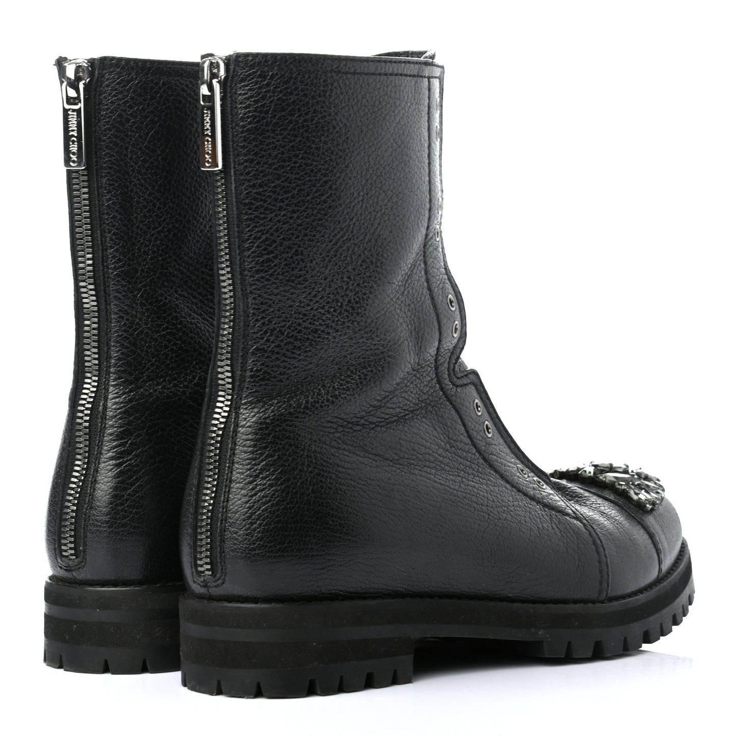 Calfskin Crystal Piper Combat Boots 37.5 Black