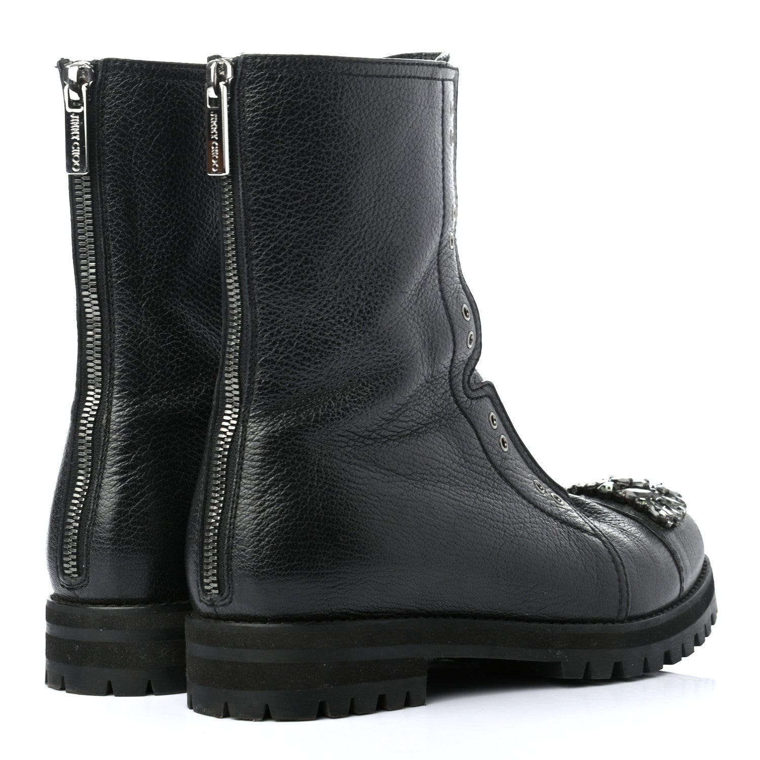 Jimmy Choo Calfskin Crystal Piper Combat Boots 37.5 Black 4 of 7
