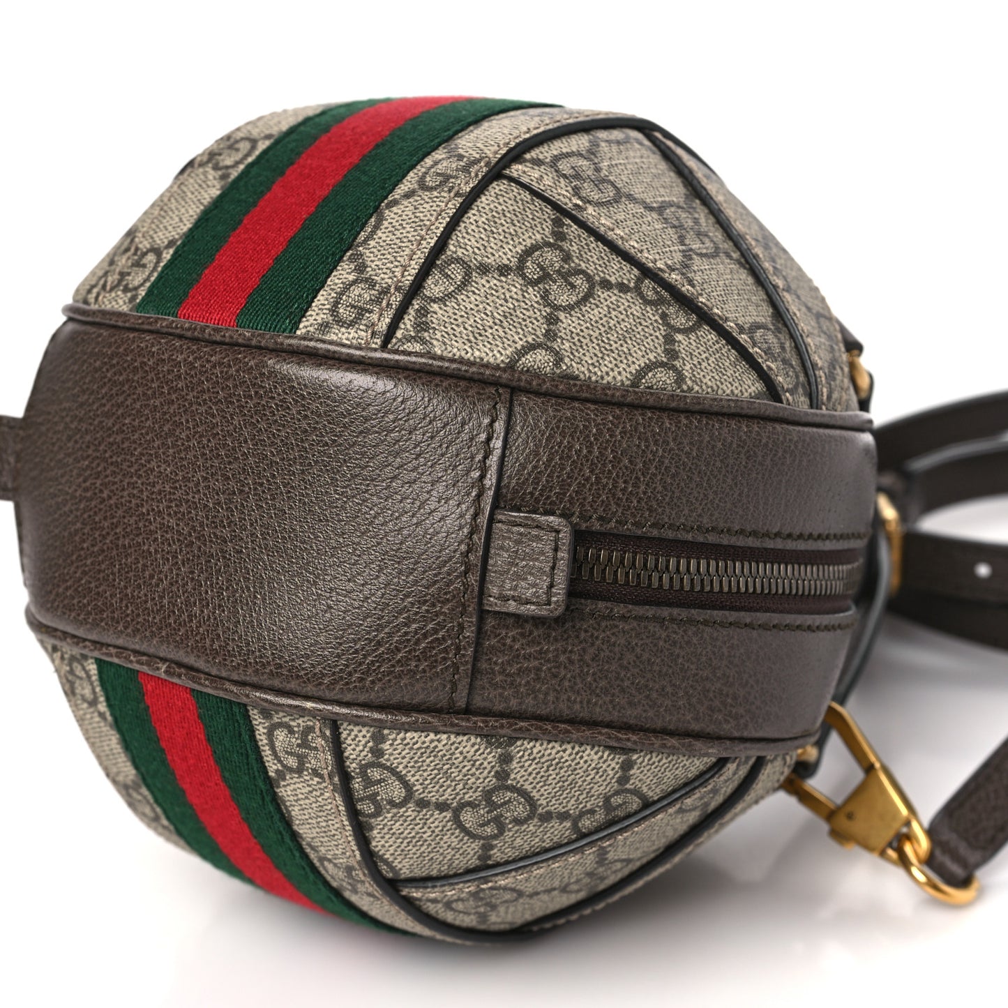 GG Supreme Monogram Textured Dollar Calfskin Web Mini Ophidia Basketball Shaped Shoulder Bag Beige Ebony New Acero