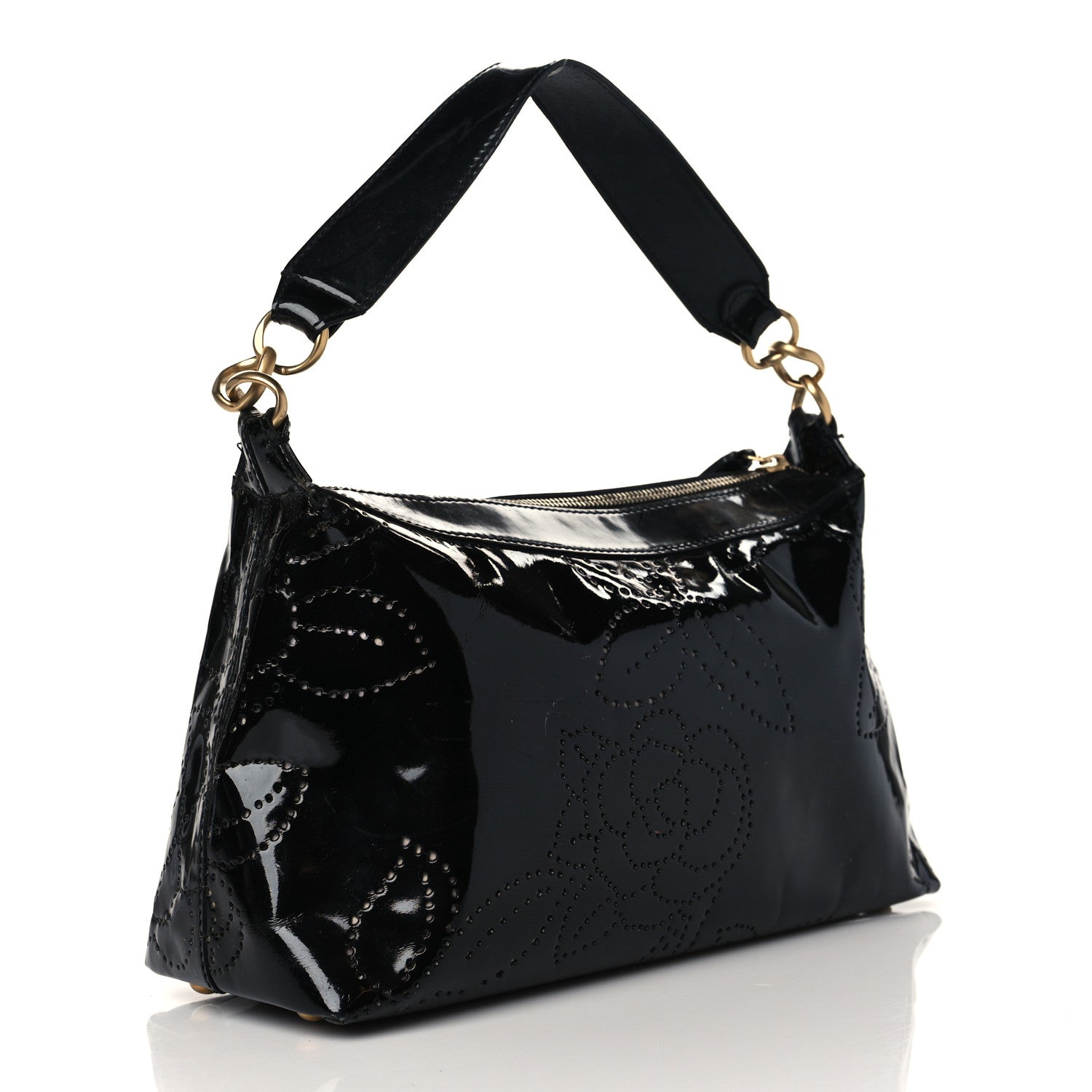 Chanel Patent Perforated Camelia Hobo Black 3 of 9