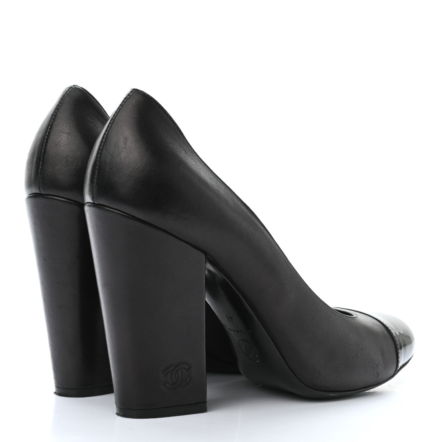 Chanel Lambskin Patent Cap Toe Escarpins CC Pumps 41 Black 4 of 10