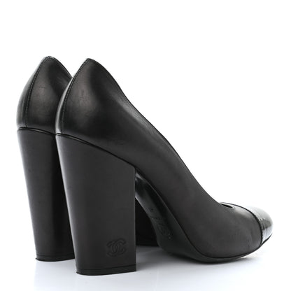 Chanel Lambskin Patent Cap Toe Escarpins CC Pumps 41 Black 4 of 10