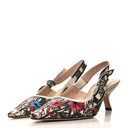Christian Dior Canvas Ribbon Rose Mutabilis Embroidered J'Adoir Slingback 65mm Pumps 36.5 Multicolor 3 of 8