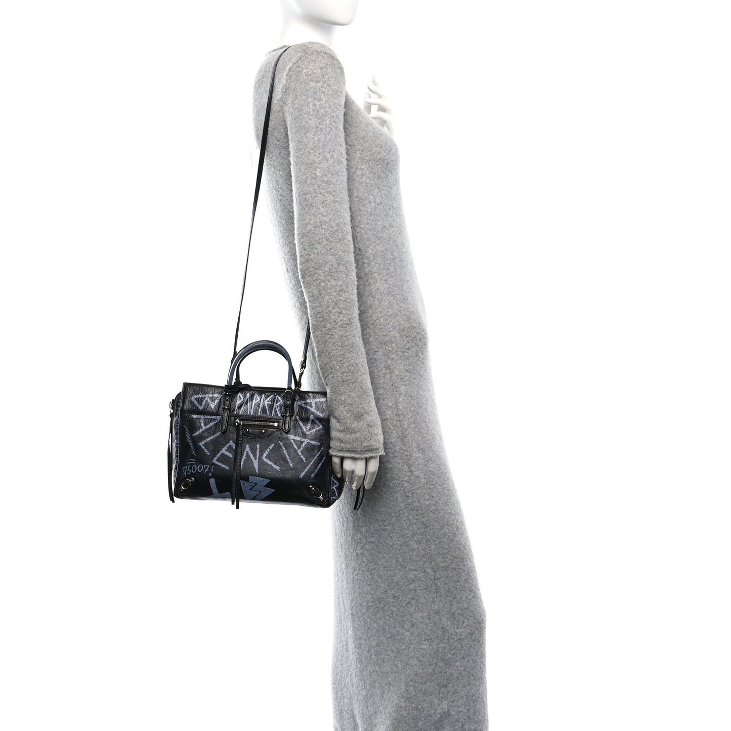 Agneau Graffiti Papier A6 Zip Around Tote Black White