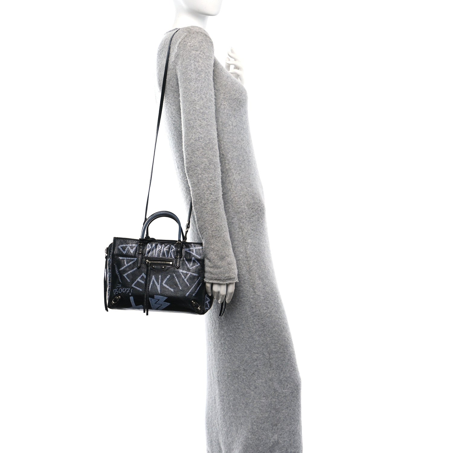 Balenciaga Agneau Graffiti Papier A6 Zip Around Tote Black White 2 of 11