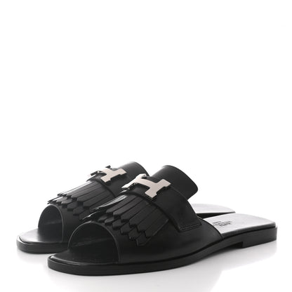 Hermes Goatskin Auteuil Sandals 37 Black 3 of 8