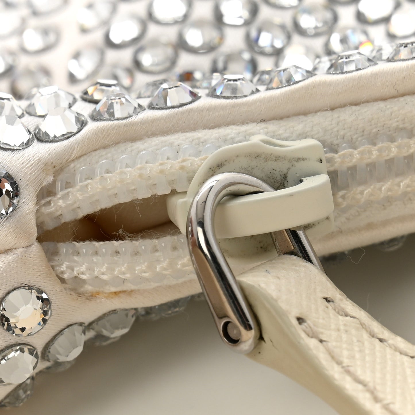 Satin Crystal Mini Re-Edition 2000 Bag White