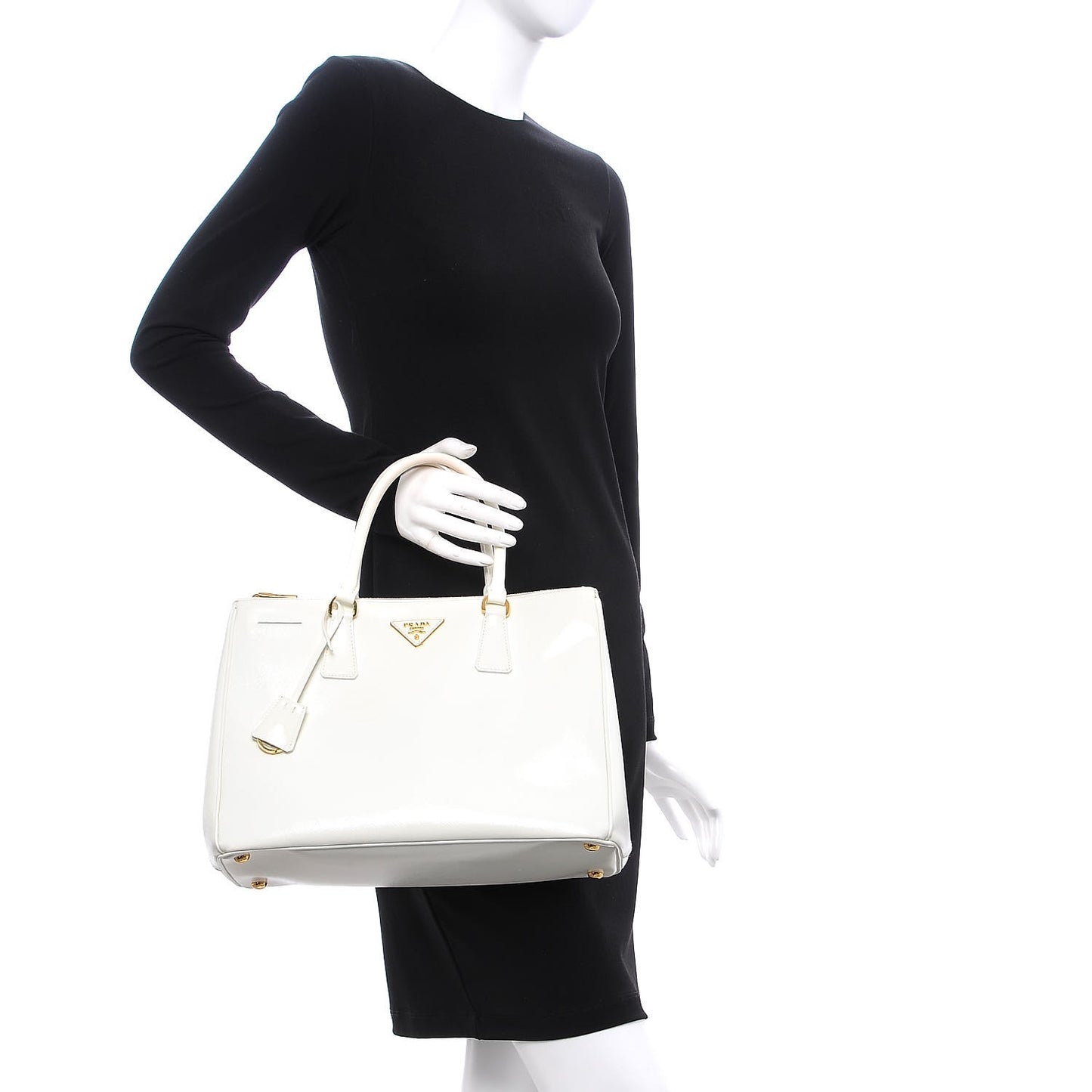 Saffiano Vernice Medium Double Zip Tote Talco