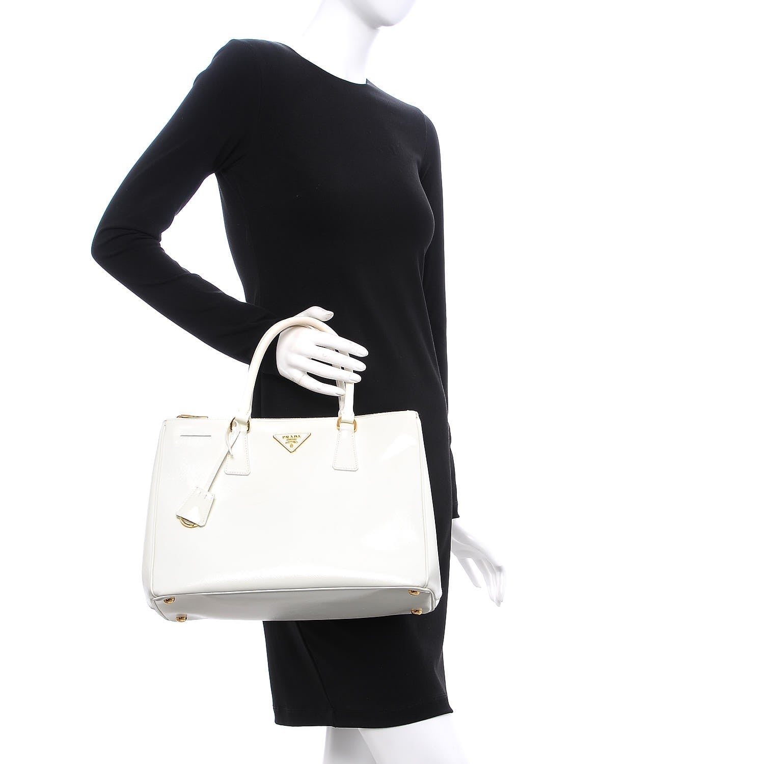 Prada Saffiano Vernice Medium Double Zip Tote Talco 3 of 12