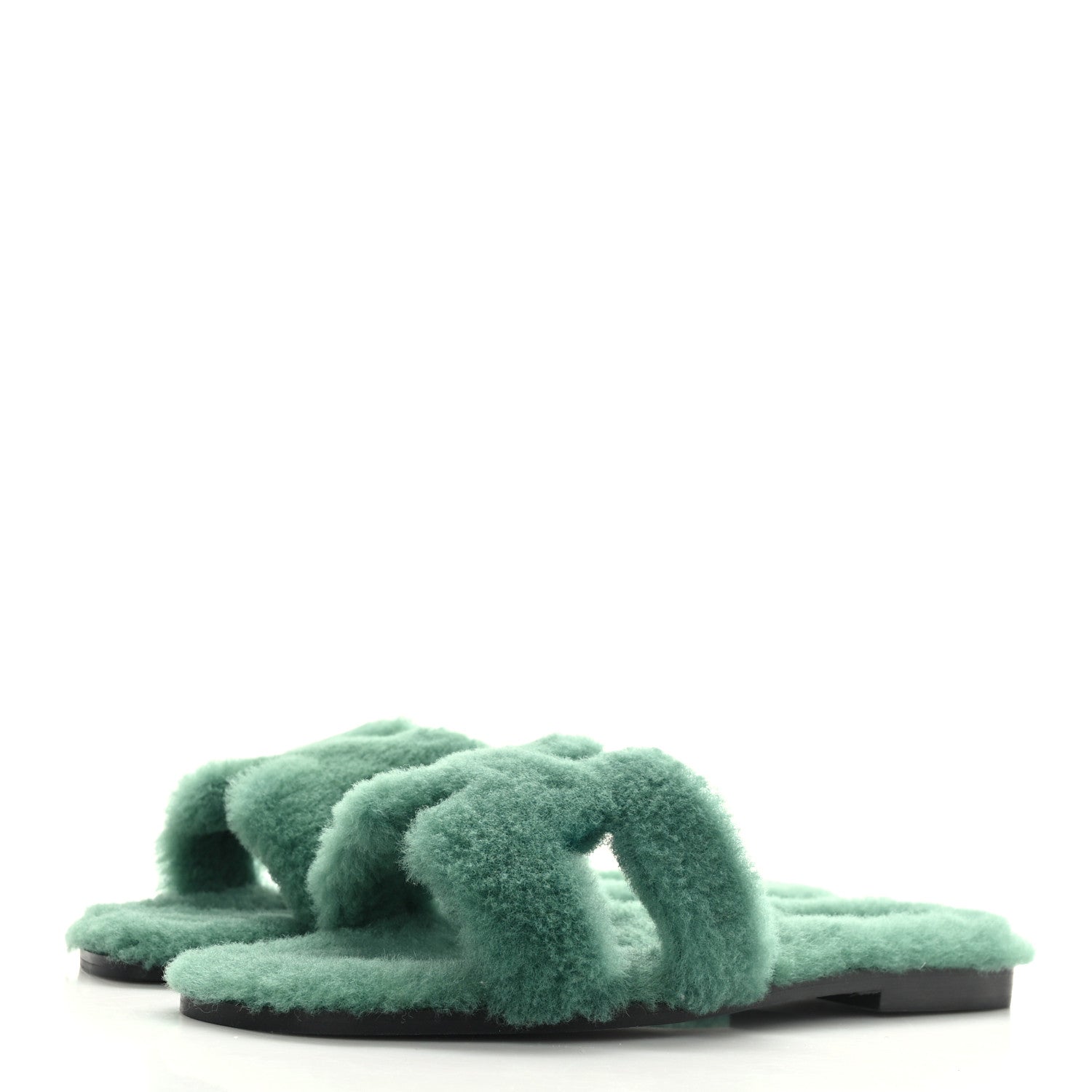 Hermes Woolskin Oran Sandals 37.5 Vert Anglais 3 of 7