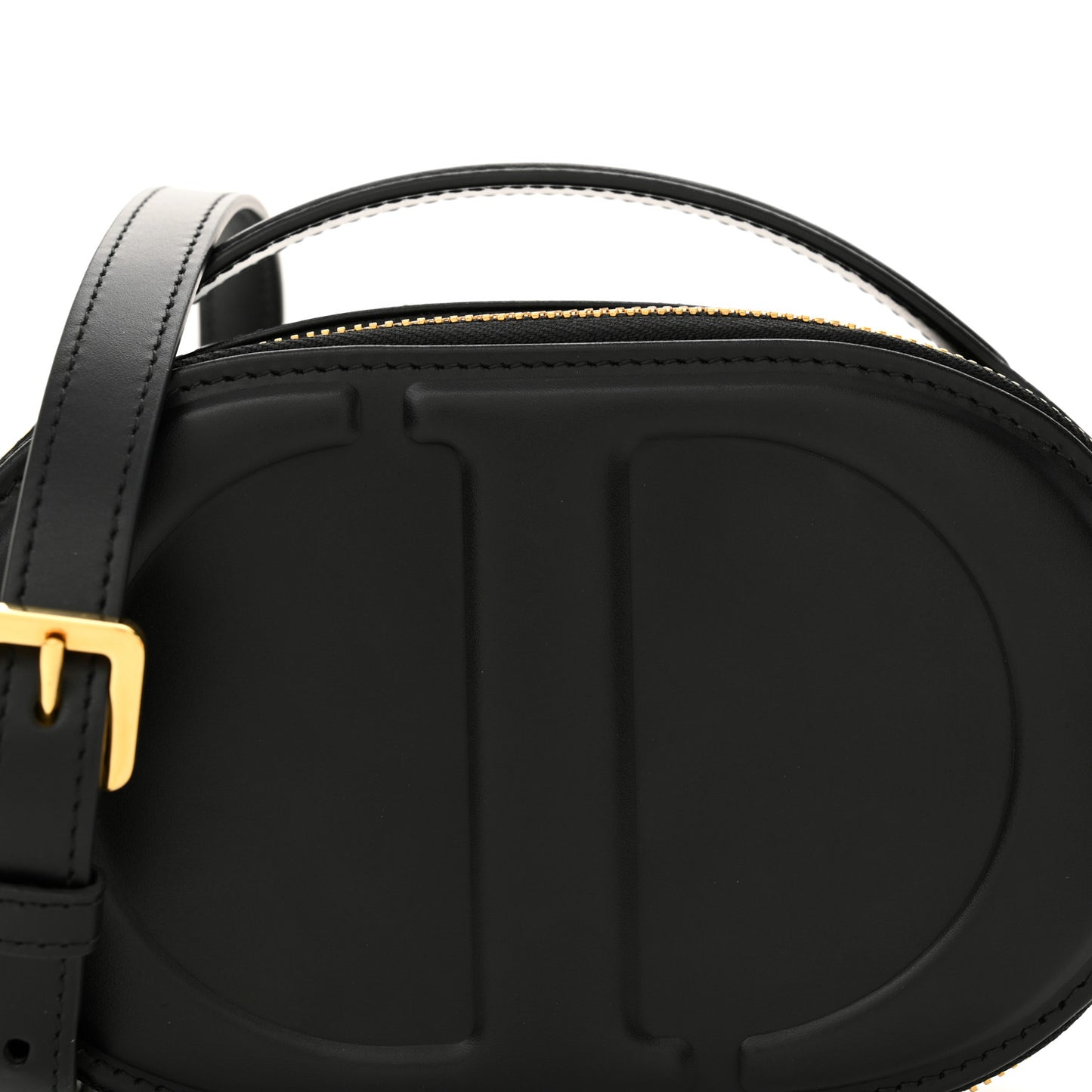 Calfskin CD Signature Oval Crossbody Camera Bag Black