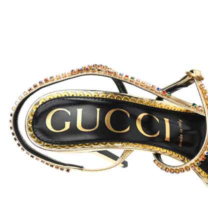 Gucci Metallic Nappa Crystal Embellished Carmen High Heel Sandals 38 Platino 7 of 8