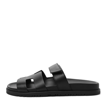 Hermes Calfskin Womens Chypre Sandals 40.5 Black 1 of 9