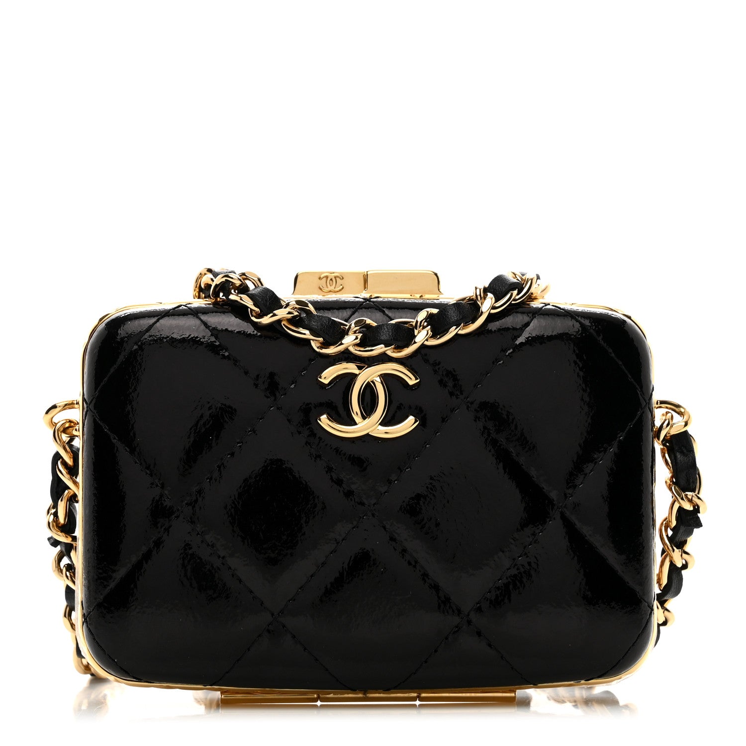 Chanel Glazed Goatskin Quilted Small Box With Chain Black 1 of 10