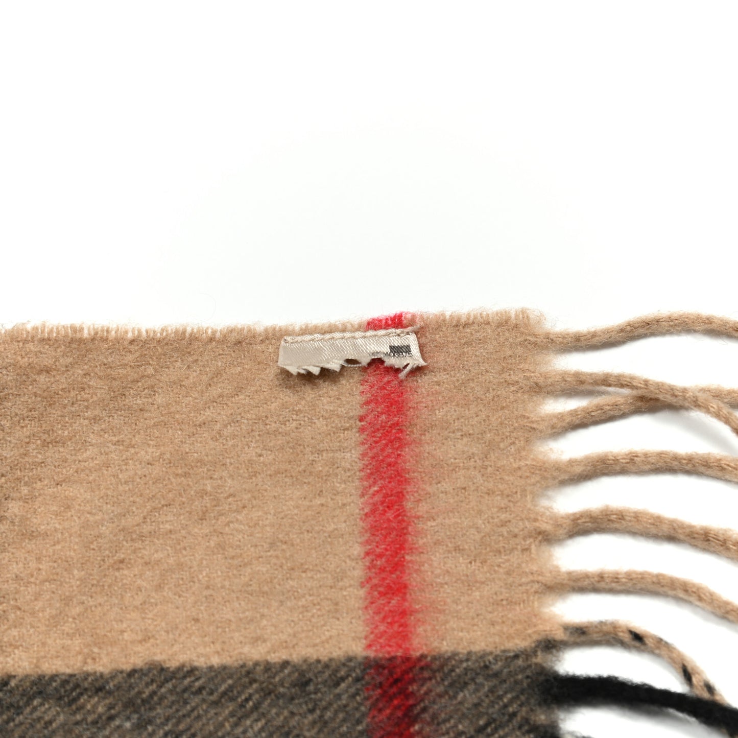 Cashmere Giant Check Fringe Scarf Camel