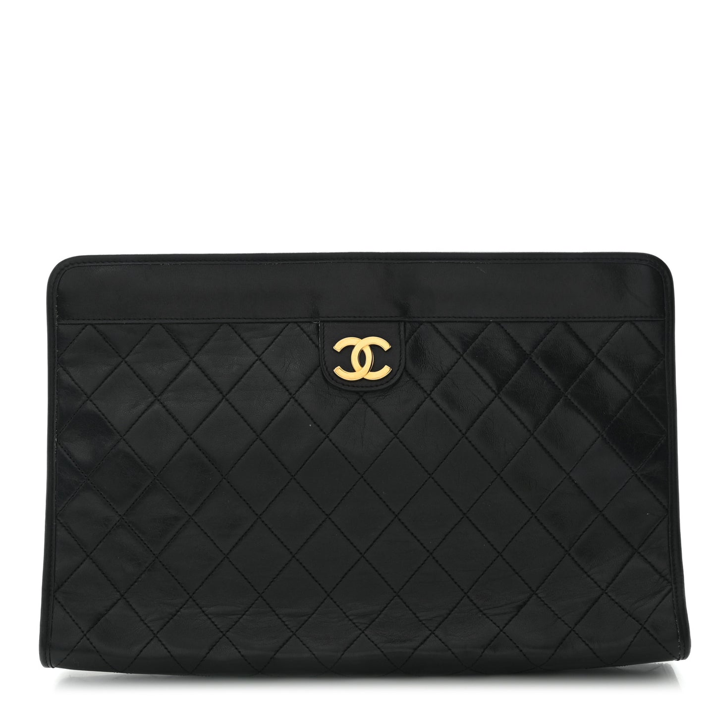 Lambskin Quilted CC Large Clutch Black