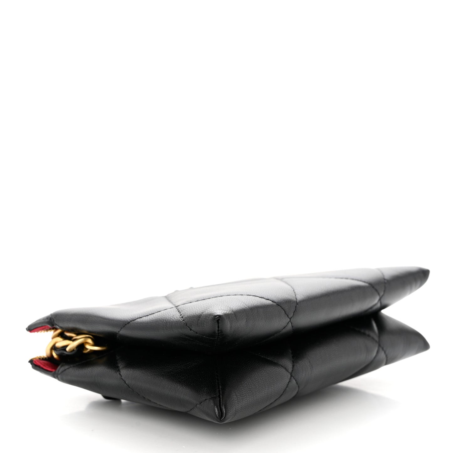 Shiny Goatskin Quilted Small Chanel 19 Pouch With Handle Black
