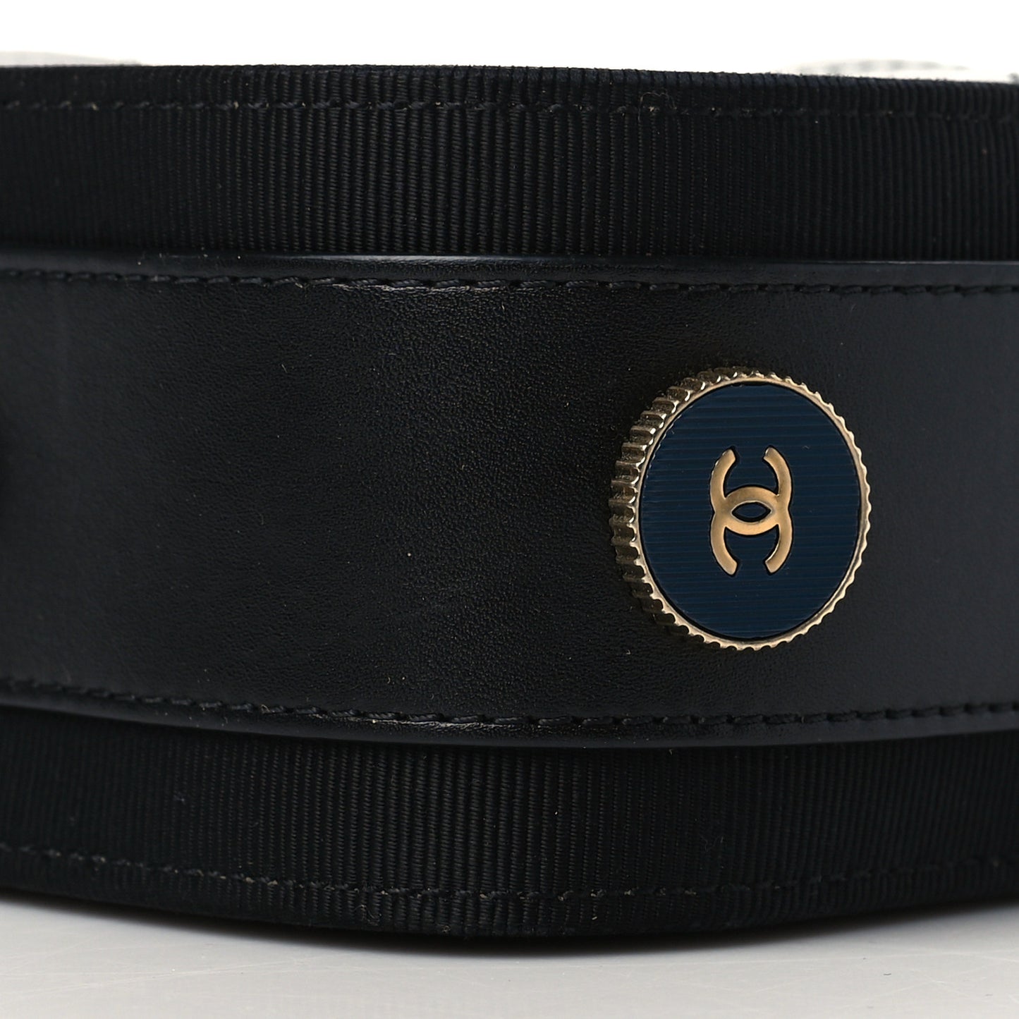 Calfskin Grosgrain Stitched Button Up Camera Case Black