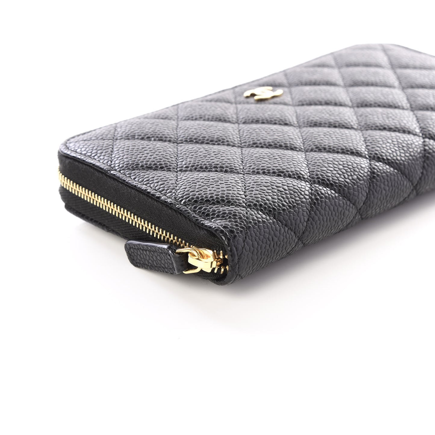 Caviar Quilted Large Gusset Zip Around Wallet Black
