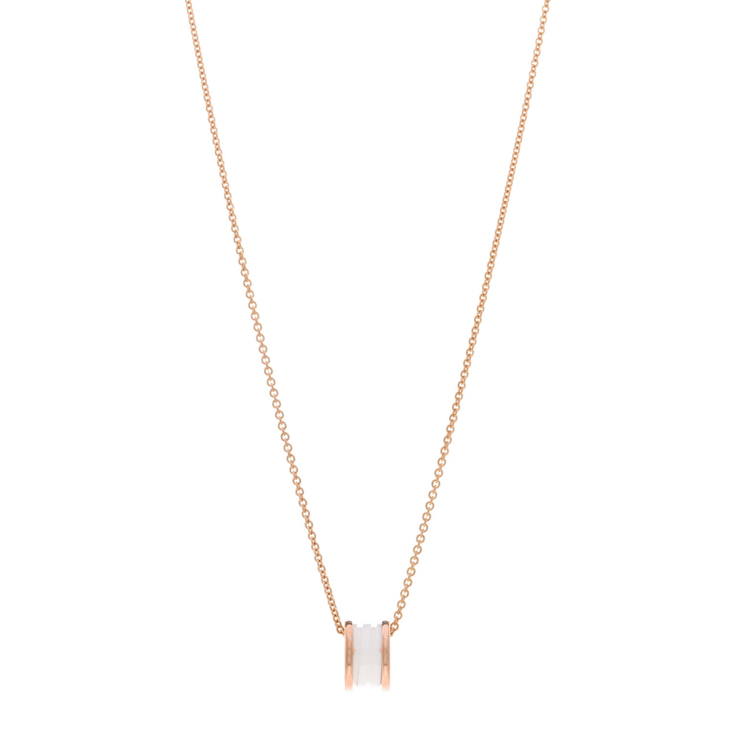 Bulgari 18K Rose Gold White Ceramic B.Zero1 Pendant Necklace 1 of 4