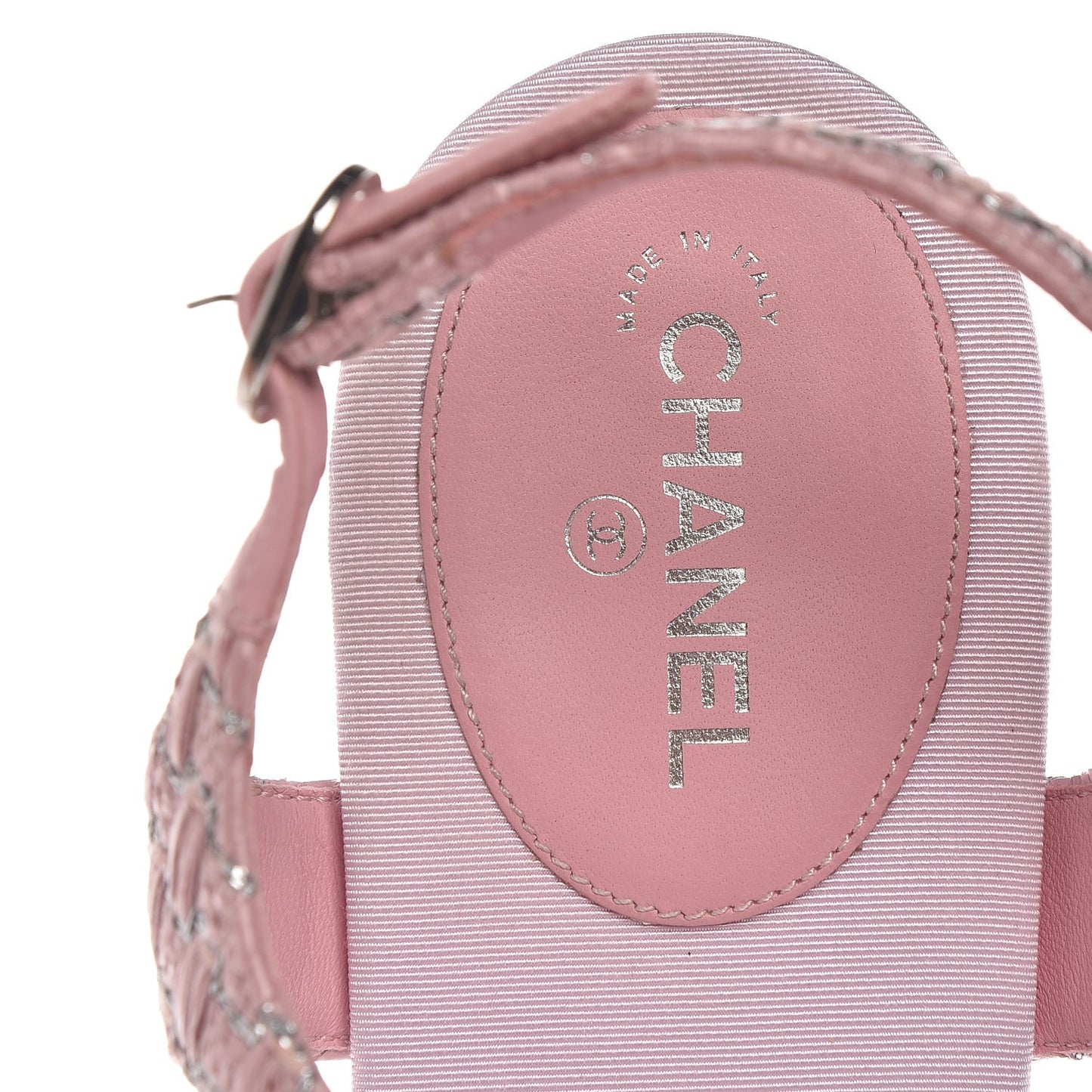 Tweed CC Charm Thong Sandals 41 Pink Silver