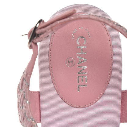 Chanel Tweed CC Charm Thong Sandals 41 Pink Silver 9 of 12