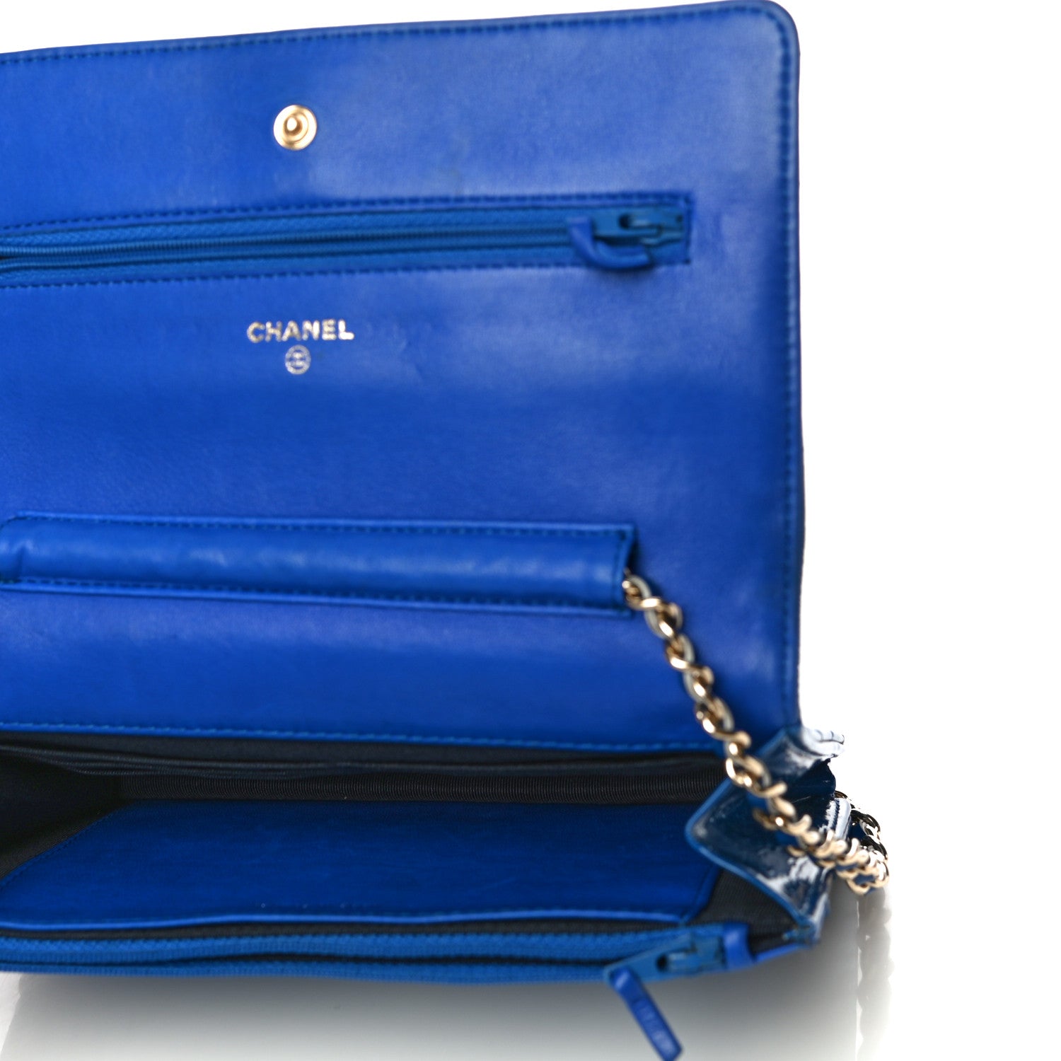 Chanel Crackled Patent Calfskin Puzzle Reissue Wallet On Chain WOC Blue 5 of 15