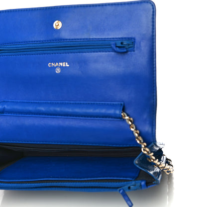 Chanel Crackled Patent Calfskin Puzzle Reissue Wallet On Chain WOC Blue 5 of 15