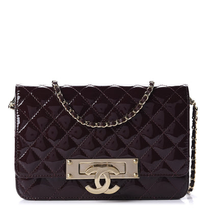 Chanel Patent Quilted Golden Class Wallet on Chain WOC Burgundy 1 of 10