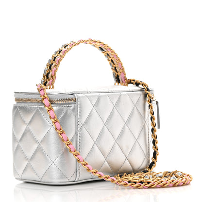 Chanel Metallic Lambskin Quilted Pick Me Up Vanity Case Silver 3 of 15